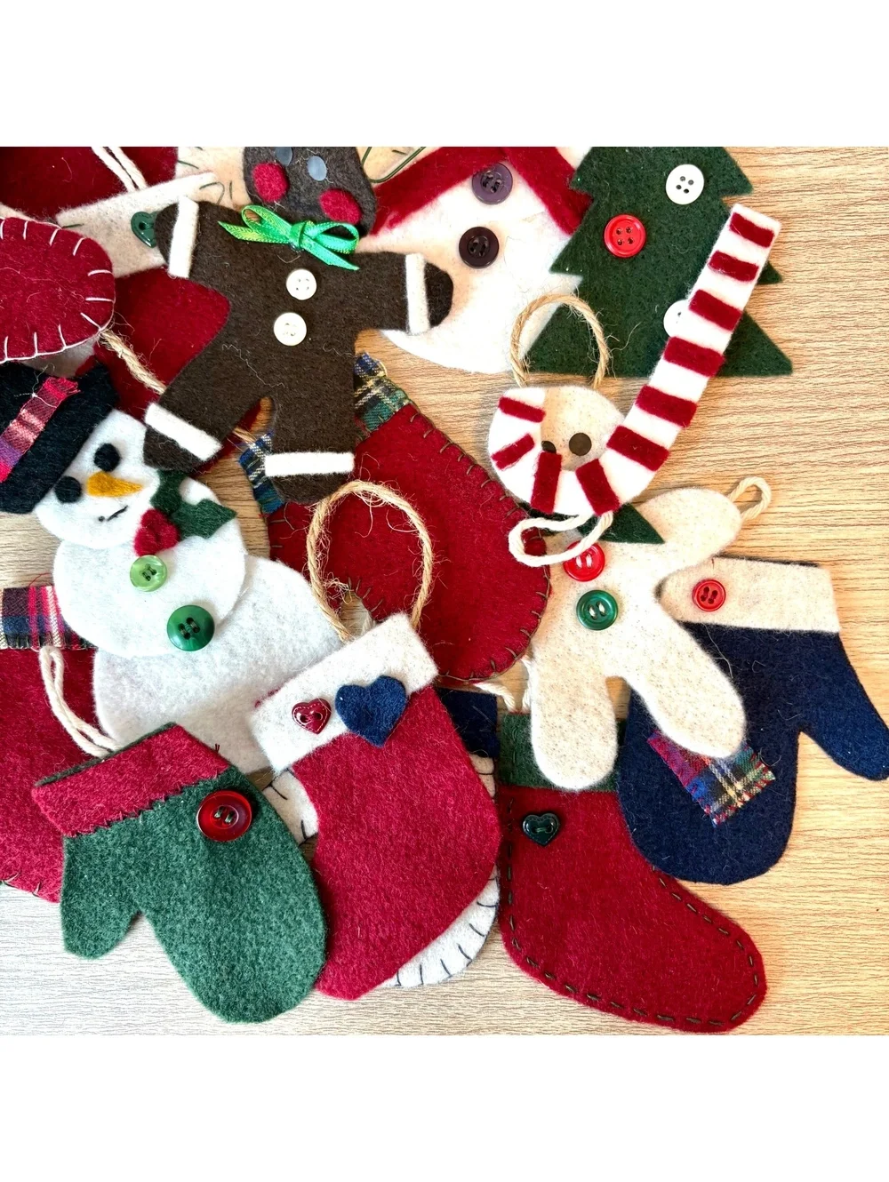 29 Handmade Felt Christmas Ornaments Vintage Style Holiday Decor Lot